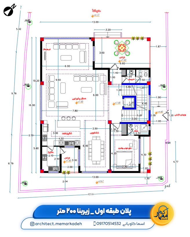طراحی پلان معماری ویلاباغی 3 طبقه