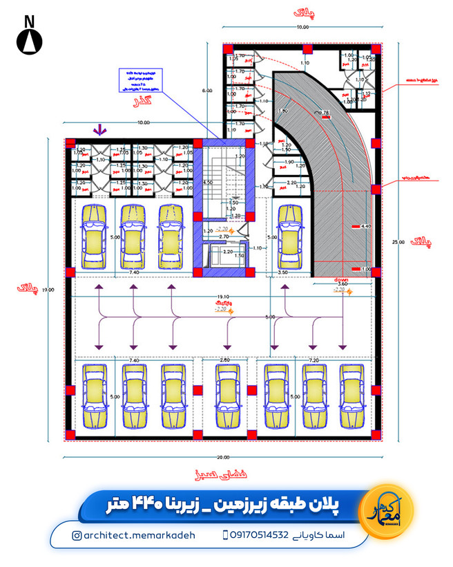 پلان معماری آپارتمان 8 طبقه